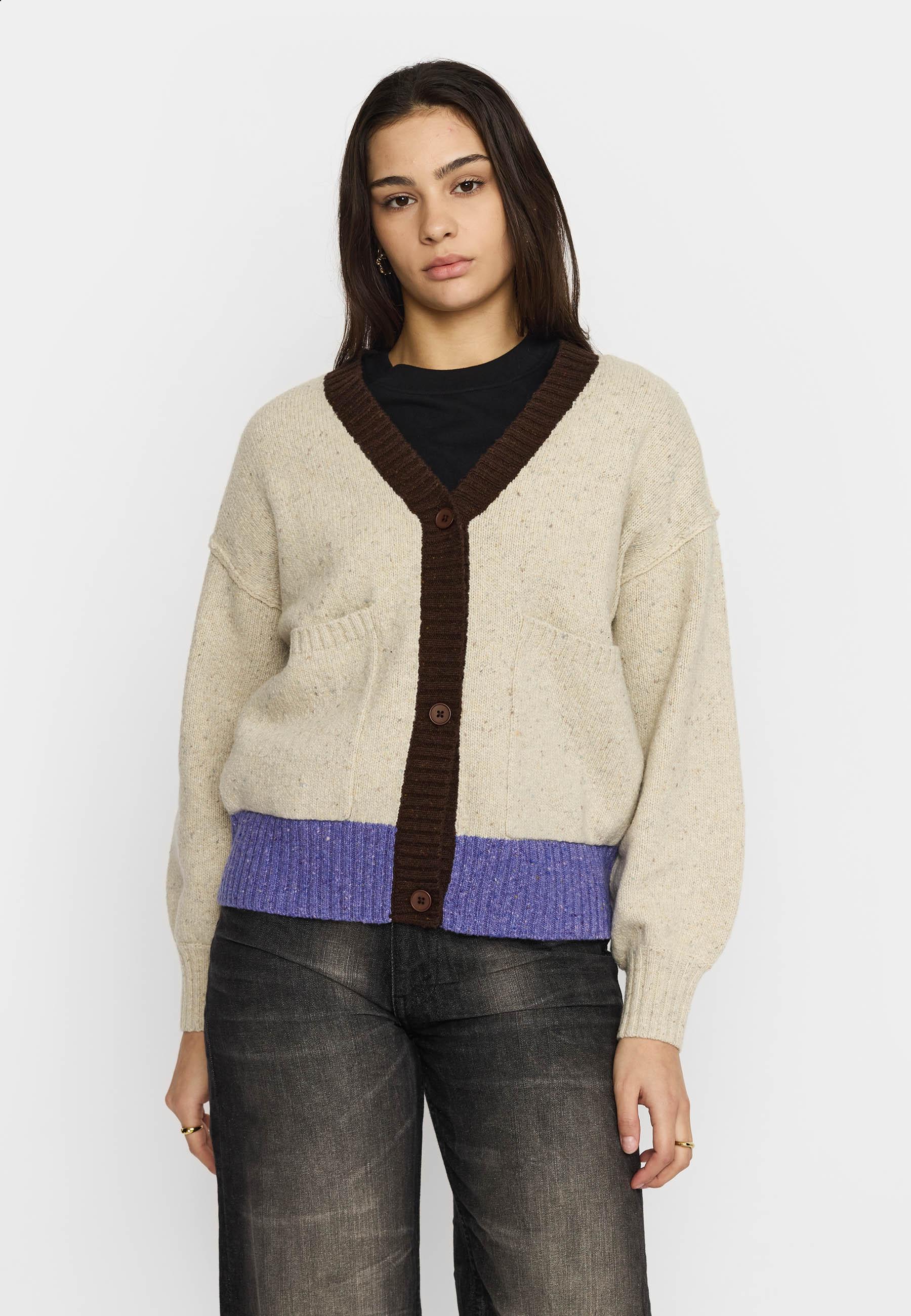 Selfhood Heavy Block Cardigan Offwhite Damen Merino Alpaka Strickjacke weiß